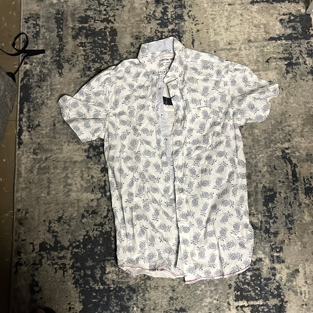 White and Navy Blue Button Up